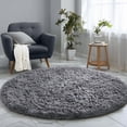 thumbnail image 1 of Alfombra redonda de felpa gris ultrasuave PAGISOFE de 183 cm, 1 of 7