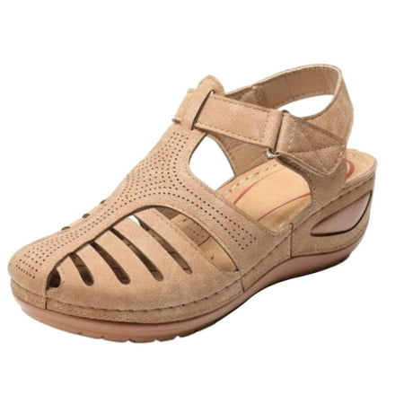 

Thick Sole Sandals For Women Soft Leather Closed Toe Vintage Anti Slip Sandals Thick Sole Shoes Hollow Sandals Fit Flops Sandals for Women Clog Sandals for Women Leather