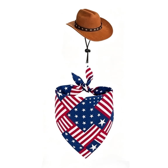 Pet Cowboy Costume, Halloween Costumes for Dogs Cats with Hat and Bandana, Western Themed Pet Outfit for Holiday Party Cosplay and Photo Shoots (FlagA)