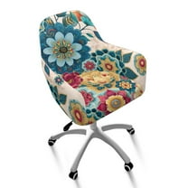 ZIATUBLES Mandala Flower Print Curved Back Dining Chair Slipcover Stretchable Swivel Bar Stool Cover with Backs Removable Accent Vanity Desk Chair Protector Home Living Room Decor