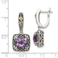thumbnail image 3 of Auriga Sterling Silver with 14K Gold Antiqued Cushion Amethyst Dangle Earrings for Women, 3 of 5