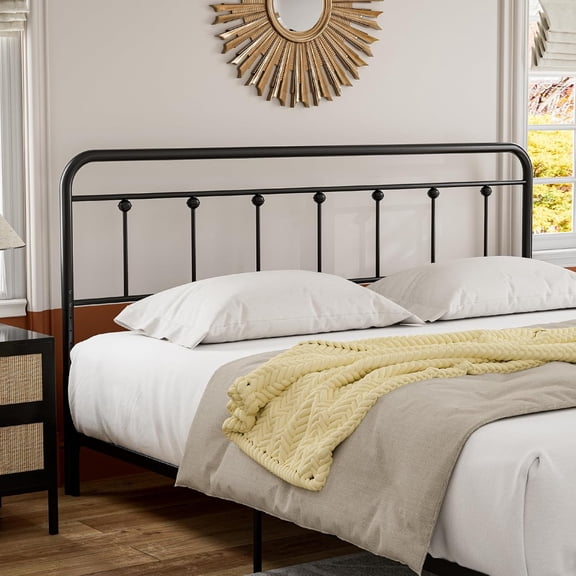 Metal King Size Headboard, Adjustable Height, Curved Steel King Headboard Only, Easy Assembly, Attach Frame, Farmhouse Style, Black