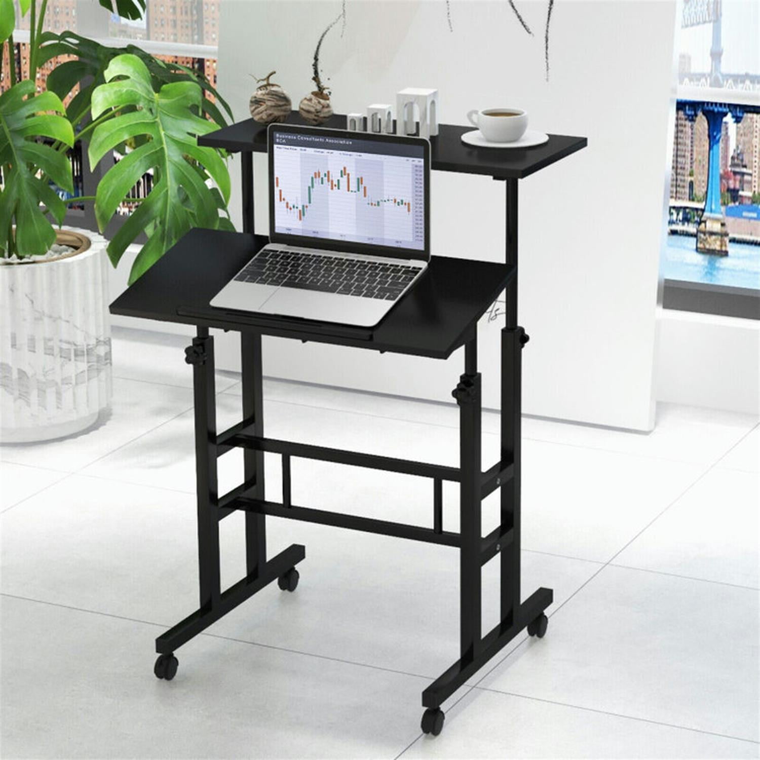 Demi Bonn Height Adjustable Mobile Standing Desk with Rolling Wheels for Office and Home, Laptop Workstation for Laptops, Books, Tablets, and Art, Black