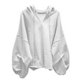 thumbnail image 2 of Kilaqueen Lightweight Fall Sweatshirts for Women Casual Long Sleeve Oversized Sweatshirt V Neck Pullover Tops Solid Color Hoodies Drawstring Blouse Outfits, 2 of 5