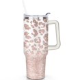 thumbnail image 2 of 40oz Fashion Leopard Pattern Stainless Steel Flip Straw Tumbler Spill Proof Travel Cup Double Wall Vacuum Insulated Coffee Mug with Top Handle, 2 of 6
