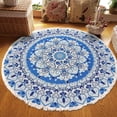 thumbnail image 1 of Tapis Rond en Coton 100cm Mandala Rond Salon Chambre Tapis Rond Tissé à la Main Lavable Tapis de Sol Bohème Imprimé avec Franges, 1 of 3