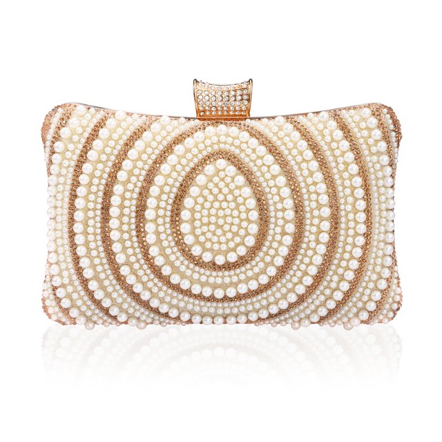 Bolso de mano precioso para novia, boda, noche, con cuentas de perlas