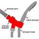 thumbnail image 2 of Soporte de brazo de ducha con acabado cromado, soporte de cabezal universal, piezas de repuesto, soporte ajustable para cabezales de ducha de mano con gancho de pared e interruptor de latón, 2 of 5