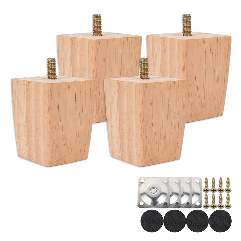4" Wood Sofa Legs Square Tapered Pyramid Replacement Furniture Bed Leg Set of 4 