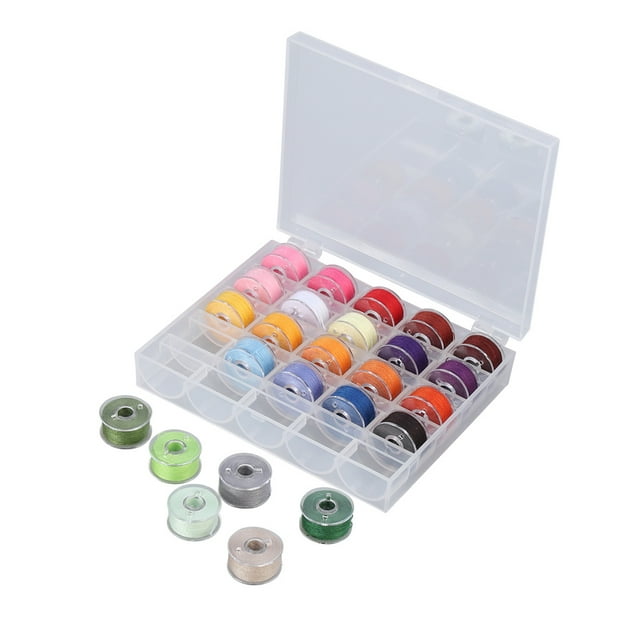 Miangastore 25 Pcs in 1 Box Sewing Machine Bobbins Spools and Sewing Thread Assorted Colors with Transparent Storage Case and Tapeline