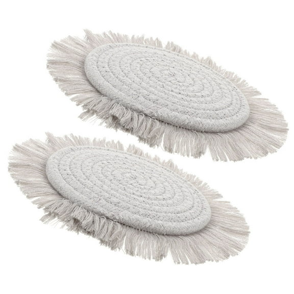 LEORX 2Pcs Round Cotton Placemats with Tassel Grey Heat Resistant Table Mats