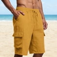 thumbnail image 1 of Floleo Men Solid Color Linen Cargo Shorts Breathable Lightweight Summer Elastic Waist Drawstring Multiple Pockets Outdoor Beach Gym Workout Casual Comfortable(Yellow,M), 1 of 7