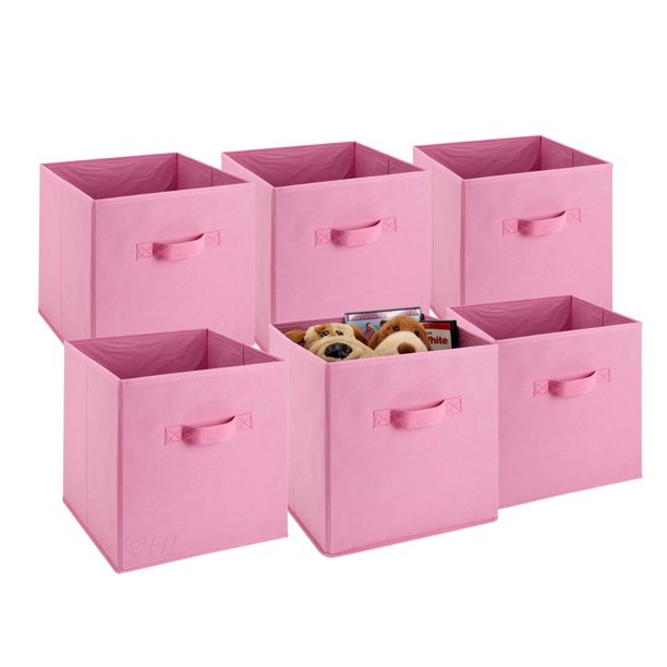 Foldable Storage Cube Bins Pink Pack of 6