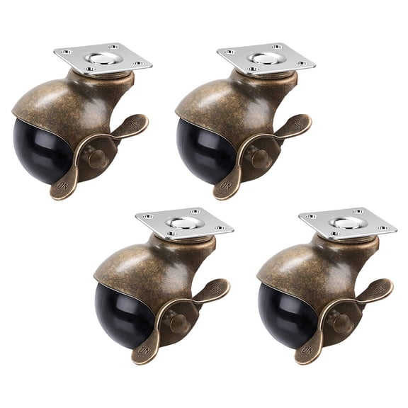 TABLZONE Set of 4 Heavy Duty Universal Casters with Vintage Brass Finish, 360° Swivel Wheels for Furniture and Equipment
