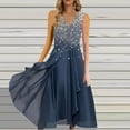 thumbnail image 3 of Bigersell Wedding Guest Dresses for Women Summer V-Neck Sleeveless Formal Midi Dress Pleated A-Line Flowy Dresses Asymmetrical Dress Style B-2 Evening Cocktail Party Dresses , Blue_C M, 3 of 5