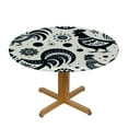 thumbnail image 3 of Wuche Black White Rooster Texture Round Fitted Tablecloth Elastic Edge Waterproof Oil-Proof Table Cover Stain-Resistant Table Cloth Fits Round Tables, 3 of 7
