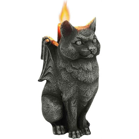 Ebros Gift Stoic Guardian Feline Cat Gargoyle Gothic Candleholder Figurine 5.5"H