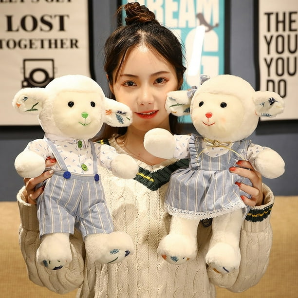 30/40cm Cute Couple Sheep Plush Toys Lovely Dressing Alpaca Dolls Stuffed Soft Animal Toy for Children Lovers Birthday Gifts2PCS BLUE40CM Deng Xun unisex