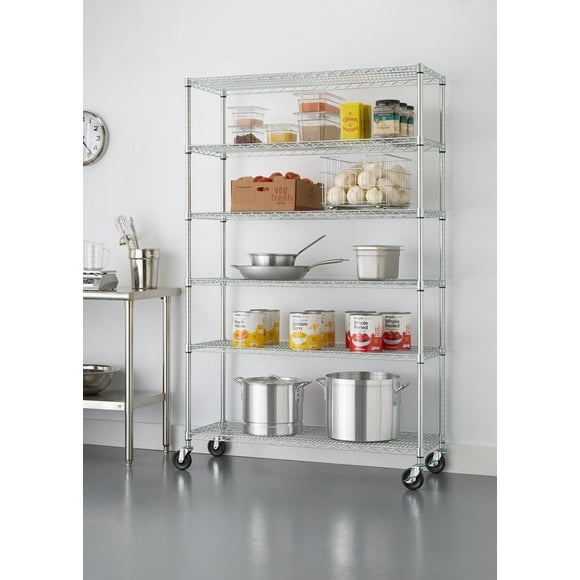 TRINITY EcoStorage™ 6-Tier Wire Shelving Rack | 48" X 18" X 72" | Nsf | Includes Wheels | Chrome