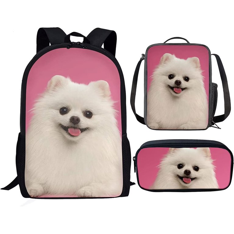 Renewold 3 Pack Toddler Backpack Pomeranian School Bag Lunch Box for Kids  Girls Elementary Middle Dog Bookbag with Pencil Case Cute Bagpack Set