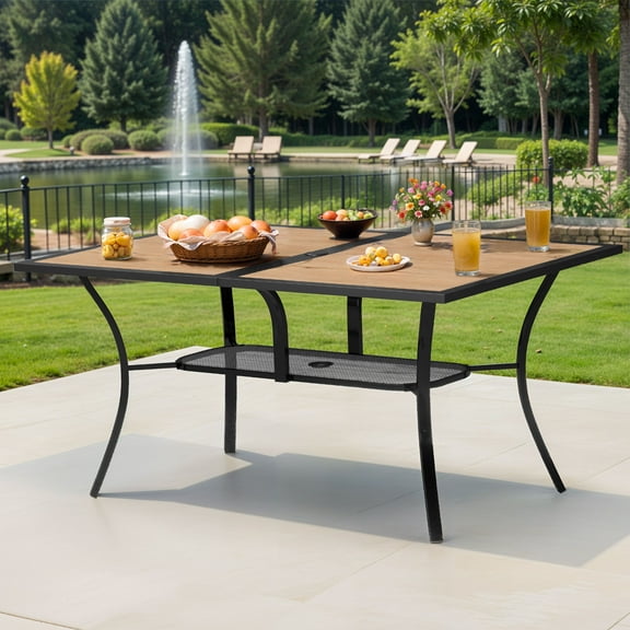 Uforic 59"x 38" Outdoor Patio Dining Table with Umbrella Hole, Rectangle Metal Dining Table for Garden