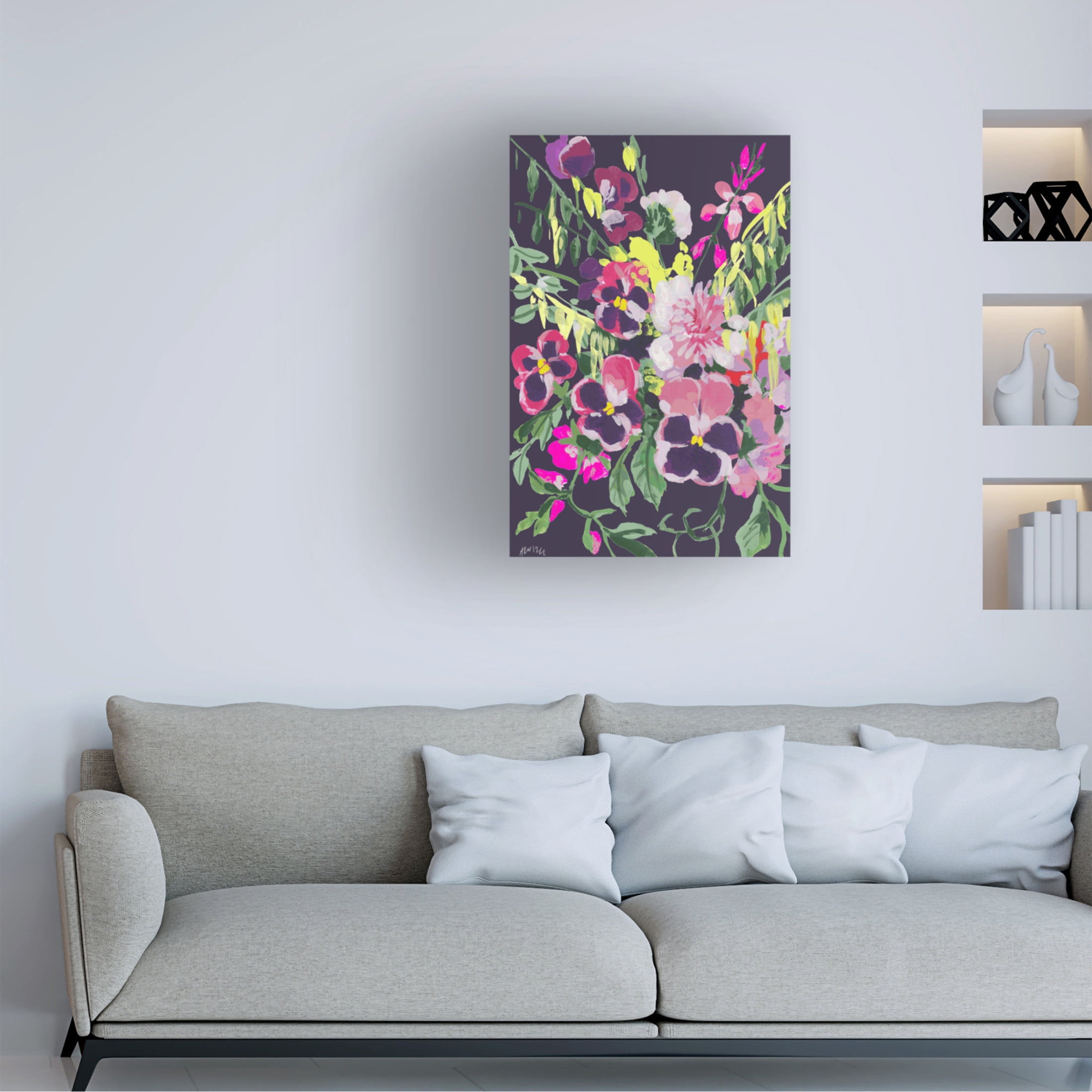 Trademark Fine Art Ania Zwara Pink Pansies On Dark Purple Canvas Wall Art