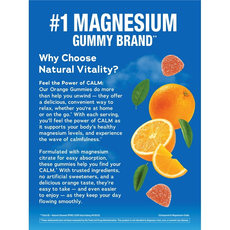 CalmMe カームミー Natural Vitality Calm Magnesium Gummies, Stress Relief, Orange