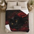 thumbnail image 5 of Black Cat among Crimson Roses with Golden Eyes, Dark Leaves and Gothic Florals, Warm Flannel Blanket, Home Decor for Cat Lovers, Bedroom and Living Room, Halloween Gift, Moody Romantic Art, 5 of 9