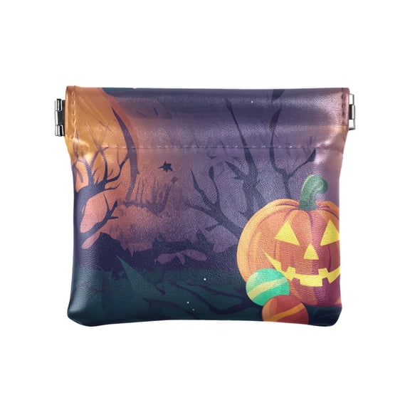 PU Leather Coin Purse Wallet Compact Water-Resistant Card Cases Money Organizers Pumpkin and Candy