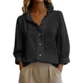 thumbnail image 2 of Endives Women's Button Down Shirt Floral Collar Embroidery Blouse Ruffled V Neck Long Puff Sleeve Casual Womens Tops Spring Outfit Summer Black, 2 of 5