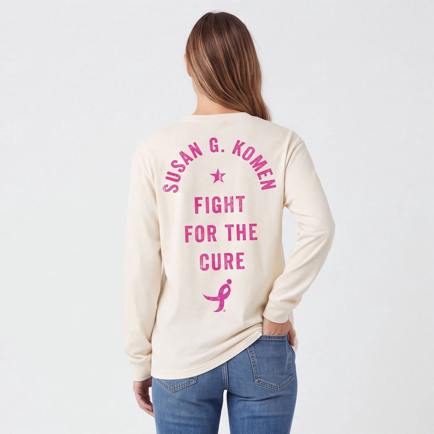 SUSAN G KOMEN MEN'S FIGHT FOR THE CURE MENS SGK LONG SLV TEE, BREAST CANCER AWARENESS SHIRT, SIZES XS-3XL