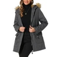 thumbnail image 1 of Chaqueta de parka de invierno para mujer INSPIRE CHIC, abrigo acolchado largo, cálido, a prueba de viento, con capucha de piel sintética, 2XL, gris, 1 of 6
