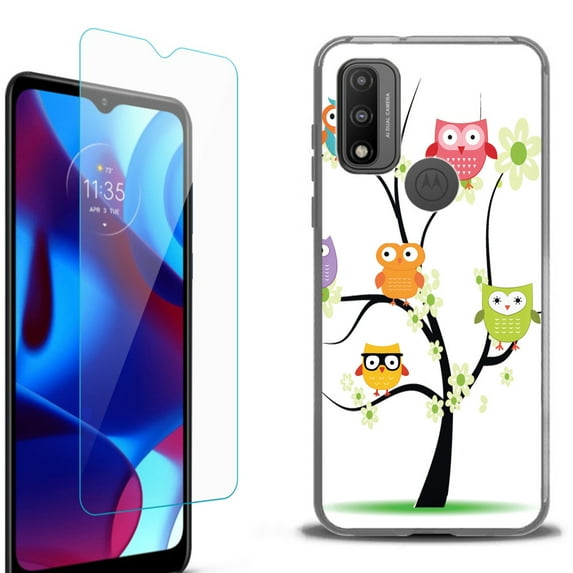 Slim-Fit Protective Phone Case (Black) compatible with Motorola Moto G Pure 5G, with Tempered Glass Screen Protector, by OneToughShield ® - Tree Owl