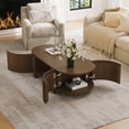 thumbnail image 2 of Oval Coffee Table with Storage, Fluted Modern Coffee Table, Solid Rubber Wood Living Room Table with Open Storage Doors & Shelf,Walnut, 2 of 8