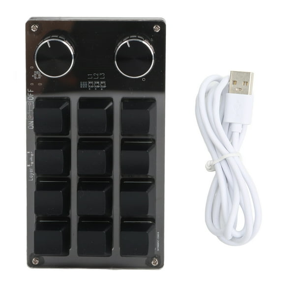 Programmable Macro Keyboard 2 Knobs Blue Switch Black 12 Keys Mini Keypad with RGB for Office Games Music Media