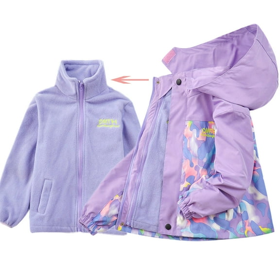 URMAGIC 3-13Y Child Girls Fleece Jacket Colorful Camo Windbreaker 2-in-1 Outerwear