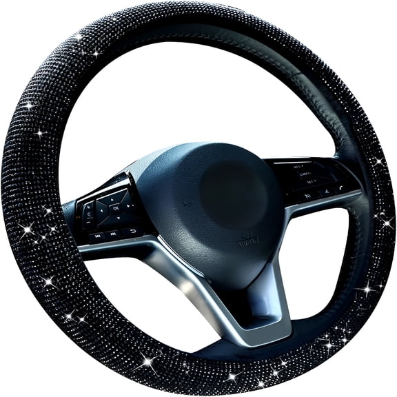 LADYGYM 2026 New Bling Steering Wheel Cover Women Crystal Diamond Steering Wheel Cover Soft Velvet Rhinestones Wheel Protector Anti Slip Lining for Diverse Vehicle,Car,Suv,15In