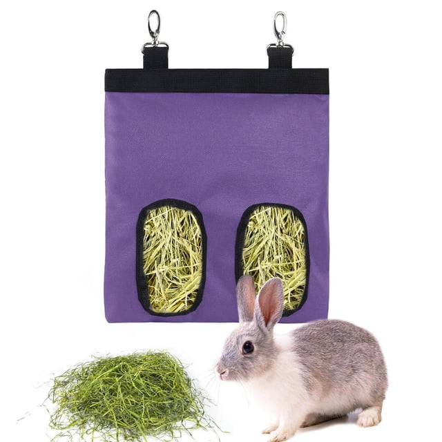 Alimentador de heno para conejos Bolsa de alimentador de heno para conejillos de Indias Eccomum Morado