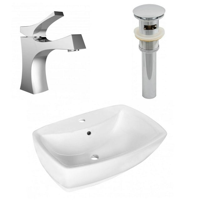 21.75-in. W Above Counter White Bathroom Vessel Sink Set For 1 Hole Center Faucet AI-26331