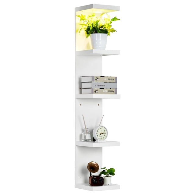 Garvee estante flotante LED de pared de 5 niveles con control remoto, diseño blanco para exhibición y almacenamiento en sala, recámara u oficina