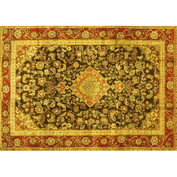 Ahgly Company Indoor Rectangle Medallion Yellow Traditional Area Rugs, 2' x 3'
