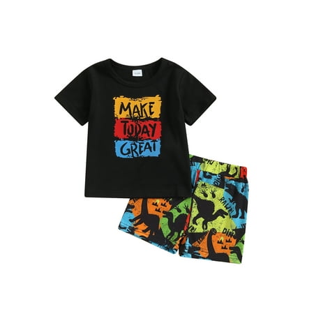 

Summer Toddler Baby Boys Clothes Set Short Sleeve T-Shirt Top Elastic Waist Shorts 2Pcs Little Boy Outfits Dinosaur 18-24 Months