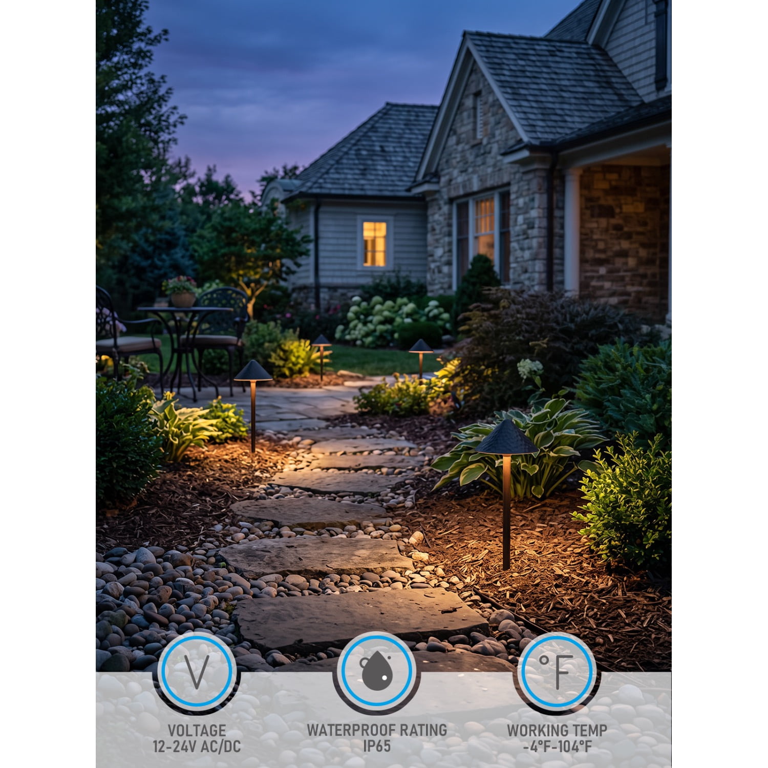 12 Pack 12-24V AC/DC 3W LED Landscape Lights, IP65 Waterproof Pathway Lights, CRI90, ETL Certified, Gold Edged Black Aluminum Housing, 1800K/2700K/3000K/4000K/5000K Selectable