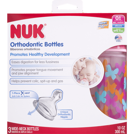 NUK Orthodontic Bottles Wide Neck 0+m Medium - 3 CT