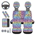 thumbnail image 6 of HUIACONG Rainbow Leopard Print Car Seat Covers Full Set for Women Cheetah Car Accessories Seat Covers with Seat Belt Covers Steering Wheel Cover Armrest Cover Headrest Cover Coasters Keychain 14 Pcs, 6 of 8