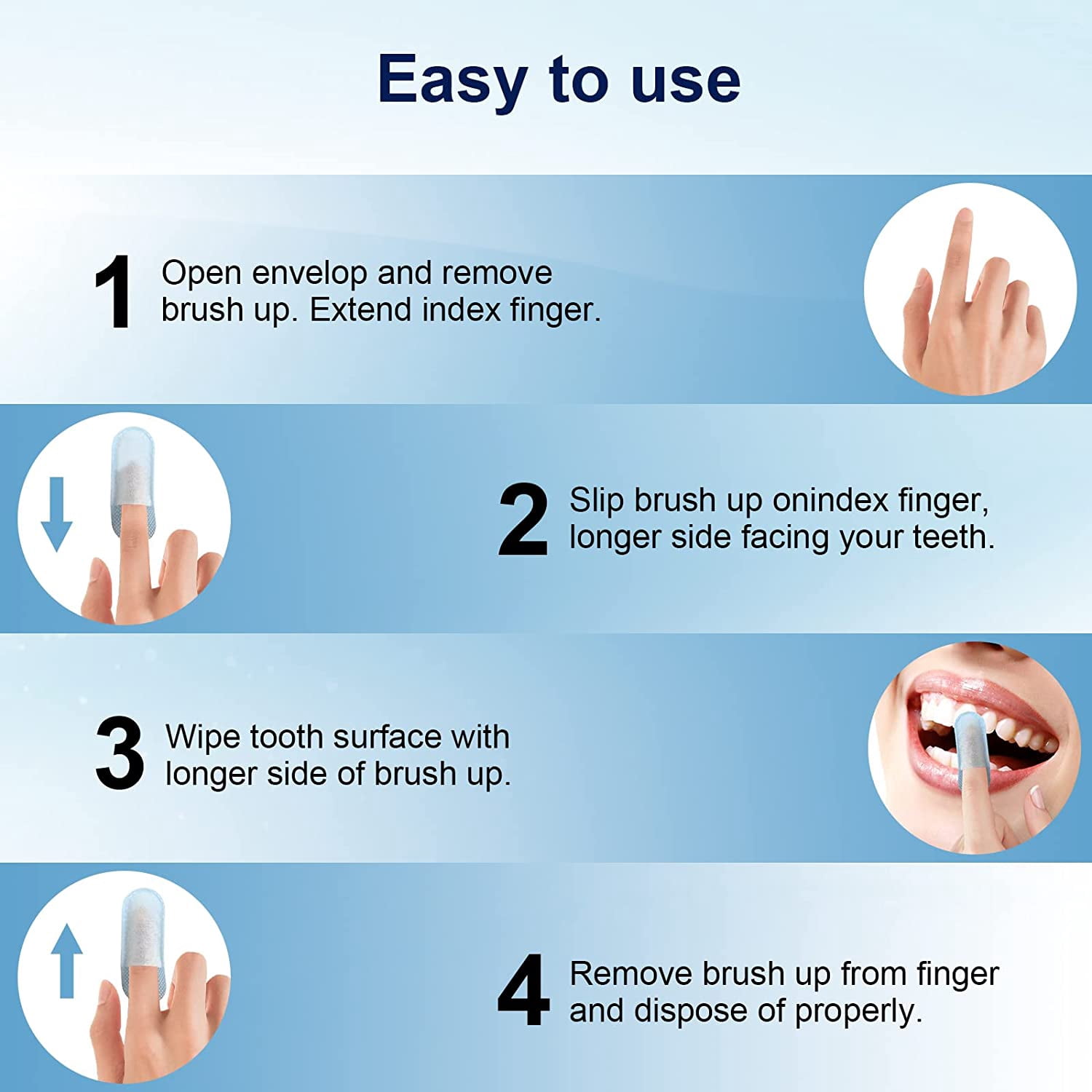 MySmile 100pcs Disposable Deep Cleaning Teeth Wipes Finger Brush Ups Tooth Wipes Oral Freshes Clean Wipes, Mint Flavor