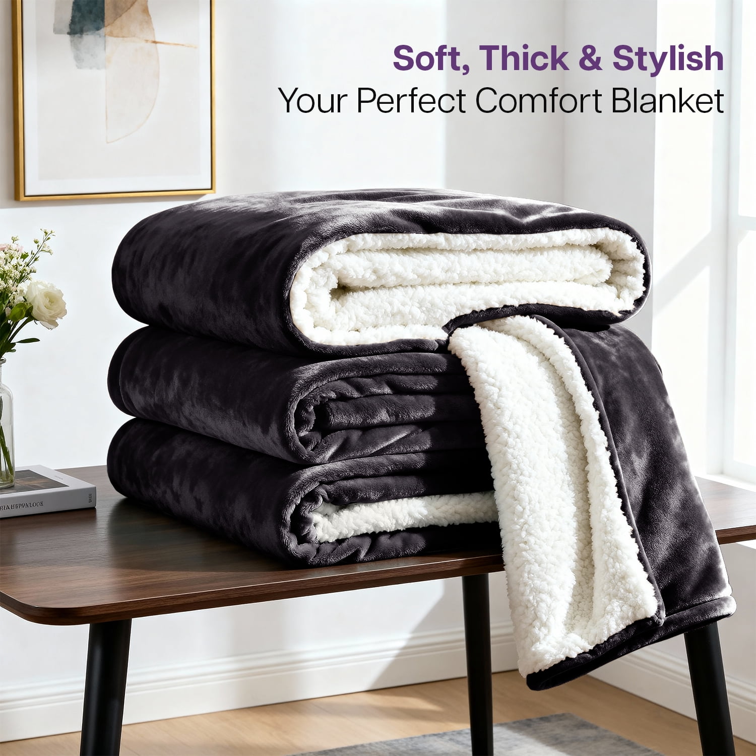 IR Imperial Rooms Wholesale Sherpa Fleece Blankets 12-Packs Warm & Soft Plush Washable Lightweight Cozy for Charity & Gift Black Twin Size