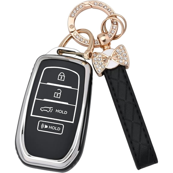Key Fob Cover Compatible with Toyota Crown Corolla Cross Grand Highlander Tundra Prius Venza Sequoia Land Cruiser Keychain Case Holder Protector,Black,3 Buttons