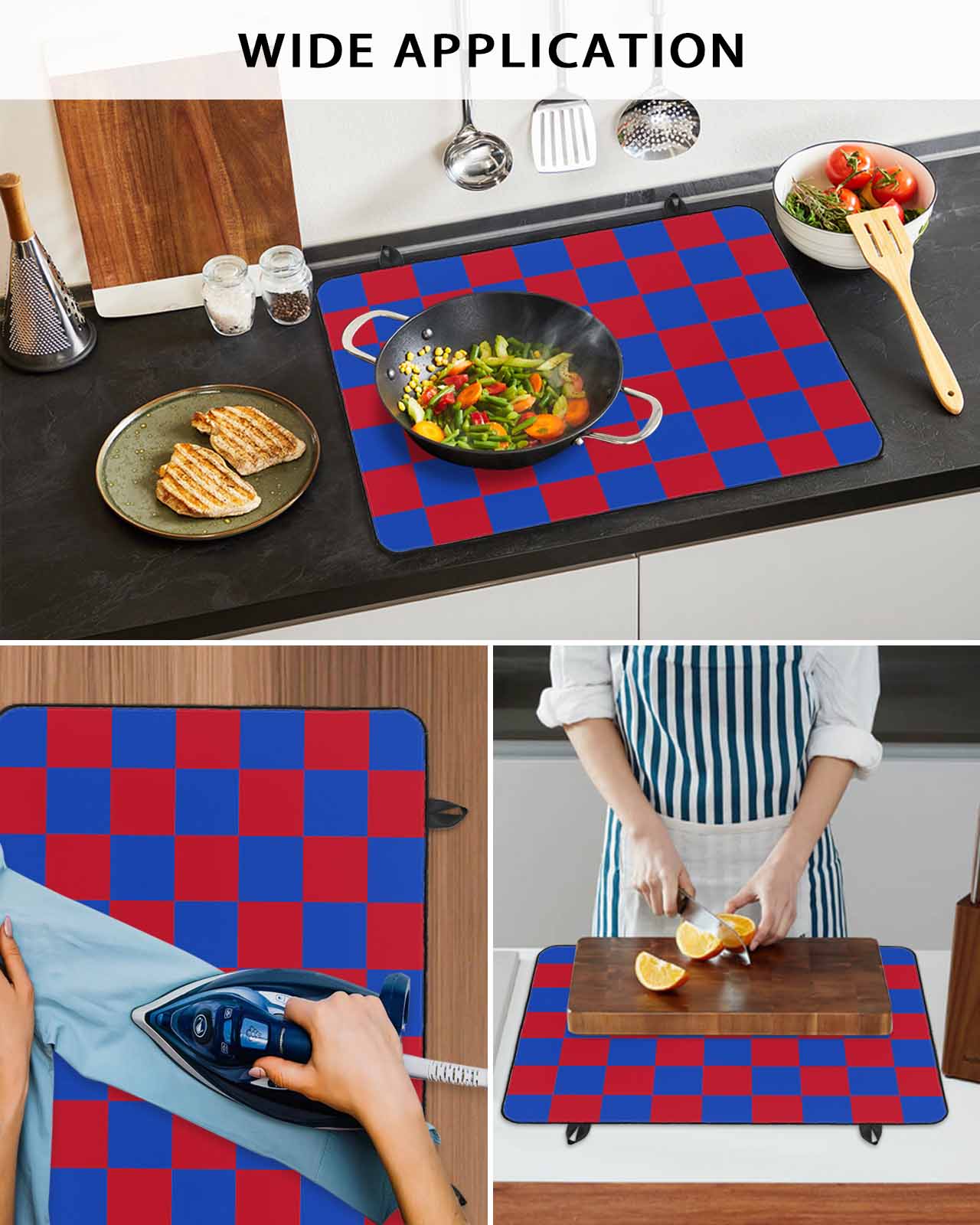 nqOlkjepod Large Induction Cooktop Protector Mat 24"x21", 4th of July Stove Top Covers for Electric Stove, Red Blue Plaid Checkered Independence Day Stove Burner Cover Mats, Glass Top Stove Cover