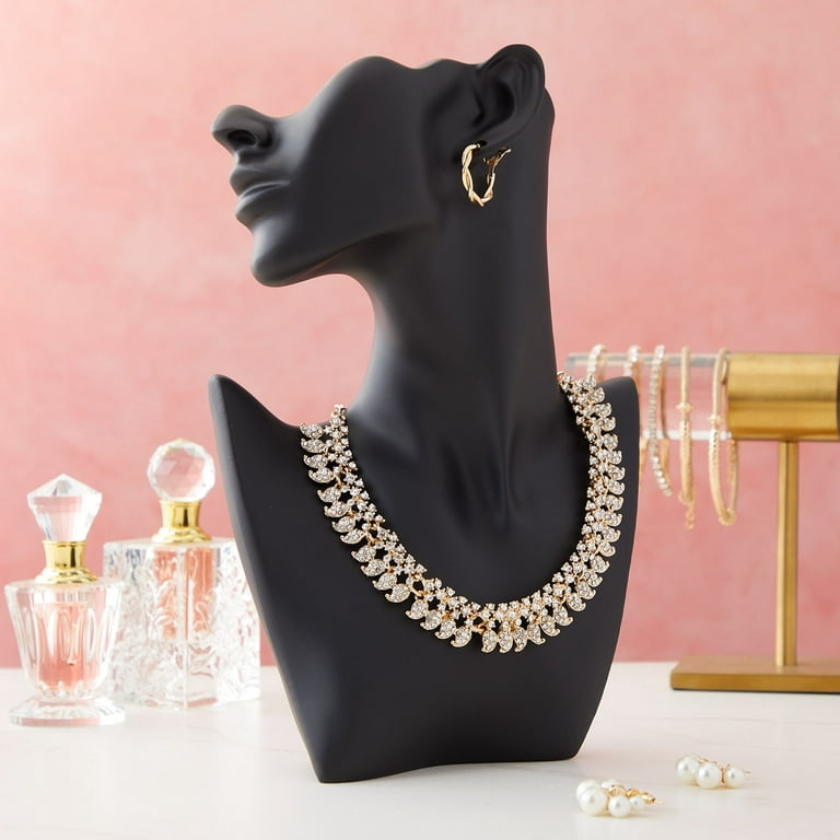 Jewelry Display for Selling Necklaces, Pendants, Earrings, and Chains,  Necklace Bust Mannequin for Boutique, Retail, Small Business, Trade Show  (Black, 7.5x11x2 in) 